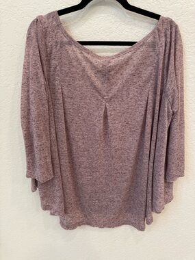 Free People Heathered Mauve Relaxed Scoop Pleat Long Sleeve Top